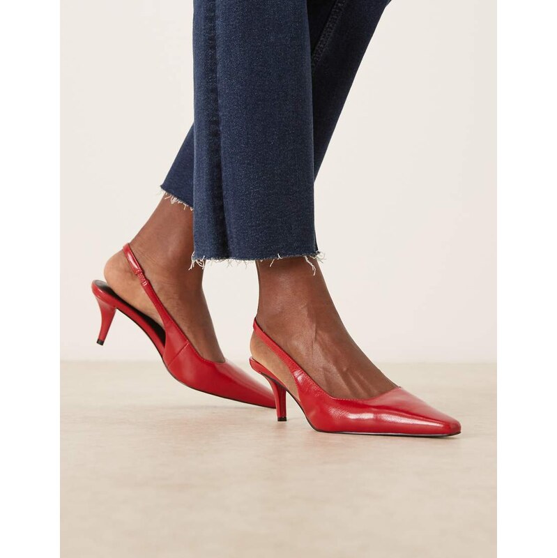 ASOS DESIGN Shake chisel toe slingback mid heel shoes in red