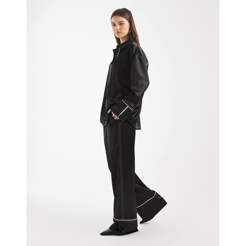 4th & Reckless elasticated waist contrast trim wide leg trouser