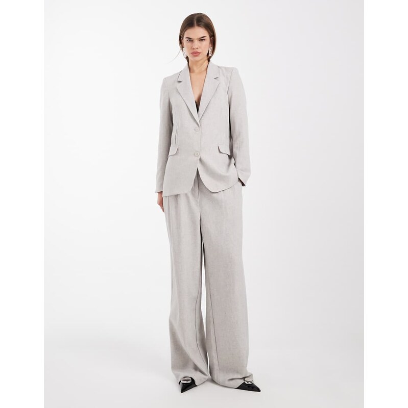 Vero Moda linen touch wide leg trouser co-ord in natural-Neutral