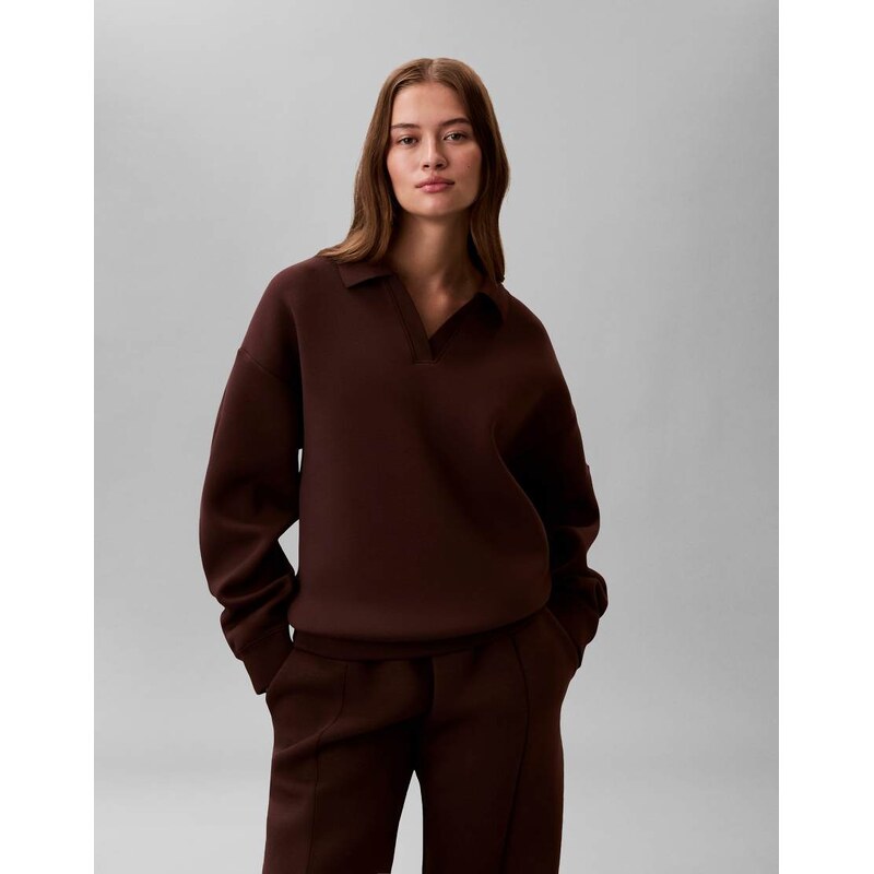 Calvin Klein Jeans oversized polo sweatshirt in chocolate brown 112844258