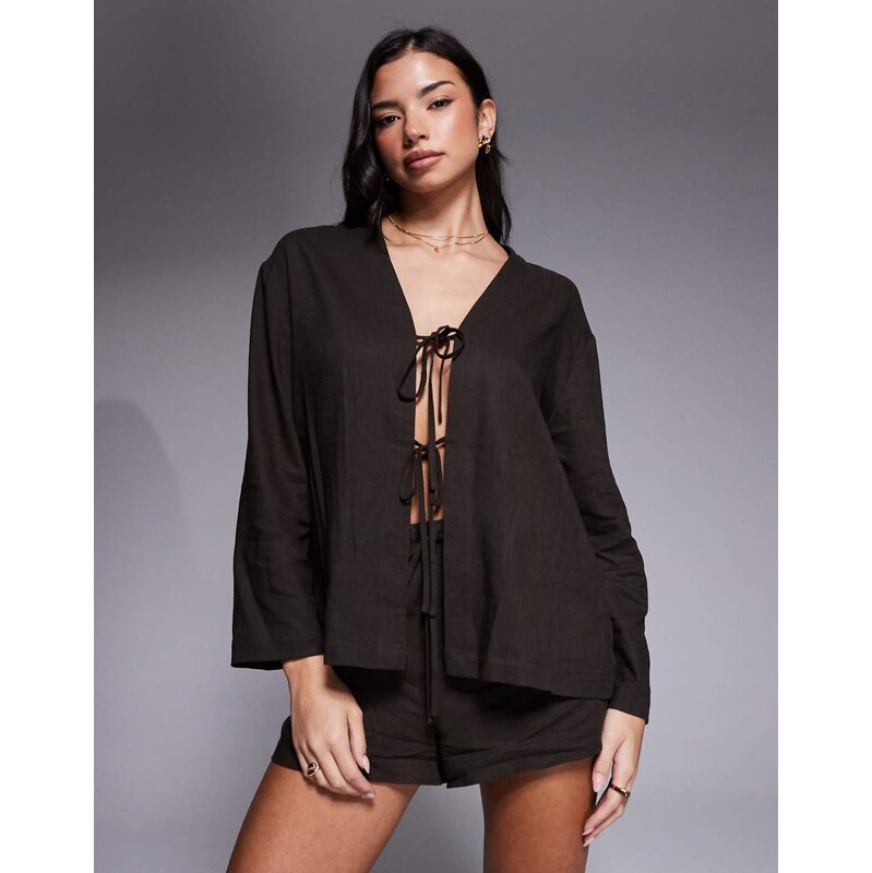 The Frolic exclusive contains linen tie front long sleeve beach