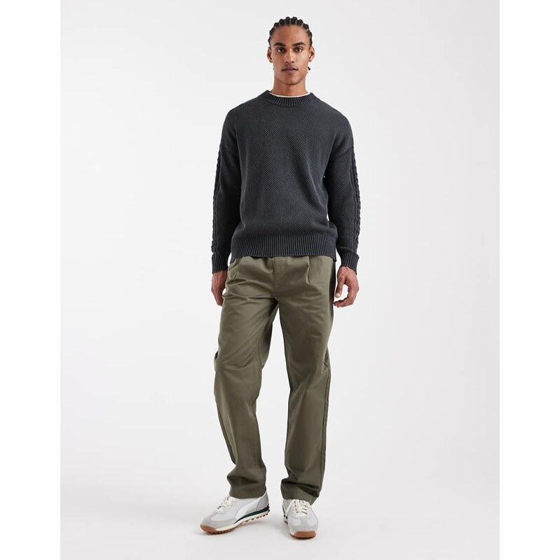 ASOS DESIGN co-ord straight trousers in khaki with pleats-Green