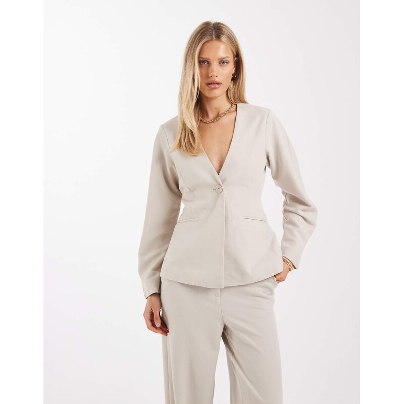 Pieces tailored cinched waist blazer co-ord in silver grey 115517513