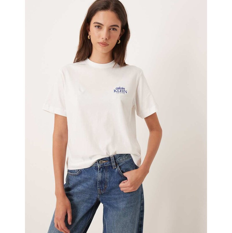 Calvin Klein Jeans boxy graphic logo t-shirt in white 112844333