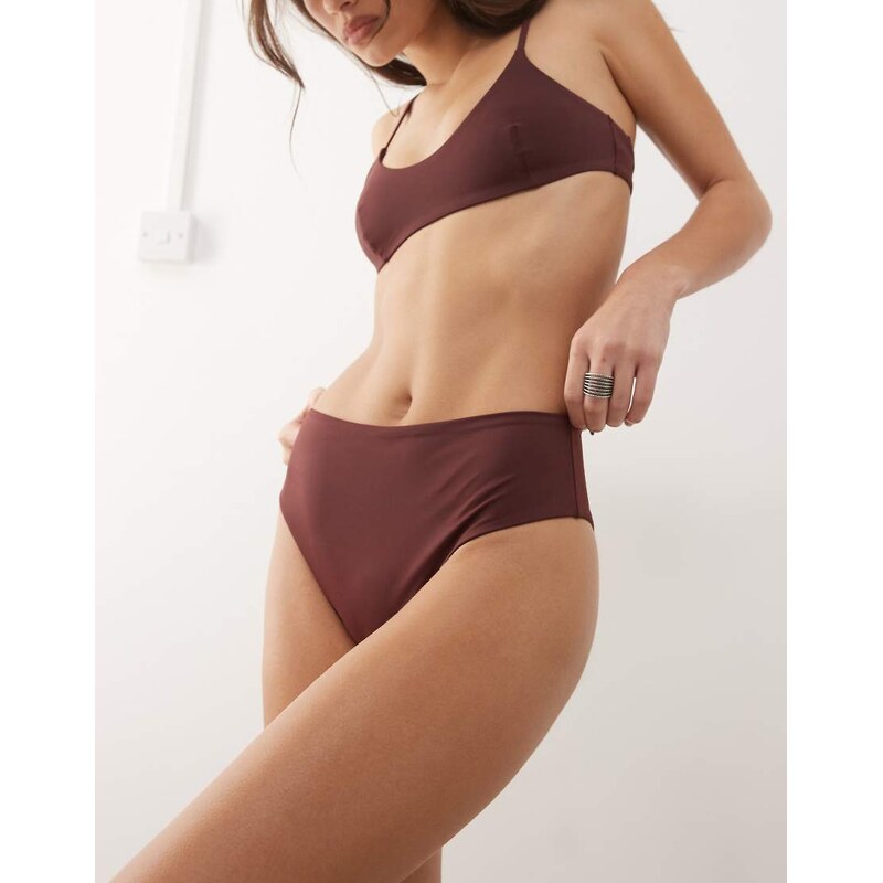 Weekday mix & match high waist bikini bottoms in burgundy-Red 114589555