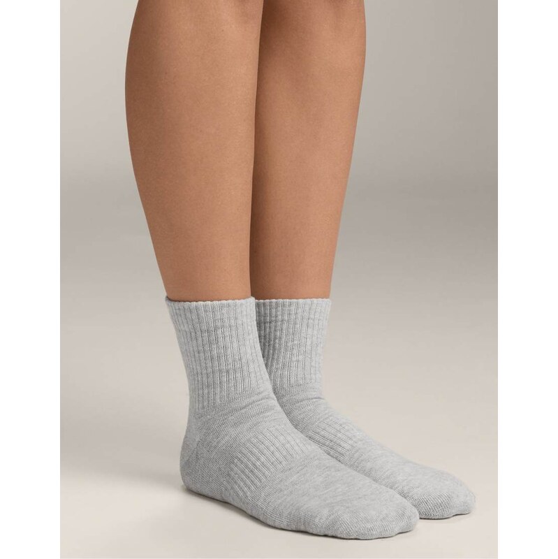 OYSHO 3 pairs of cotton blend quarter sports socks in pale grey 112844369