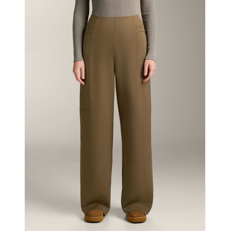 OYSHO High rise neoprene-effect straight-leg trousers in mid green 112844391