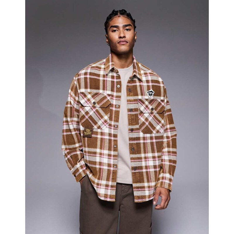 Aape by A Bathing Ape oversized flannel shirt in brown and pink-Multi 112844530
