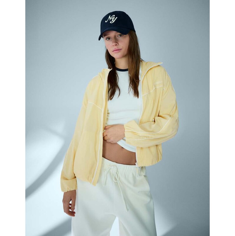 Bershka Technical hooded jacket in beige-Neutral 112844537