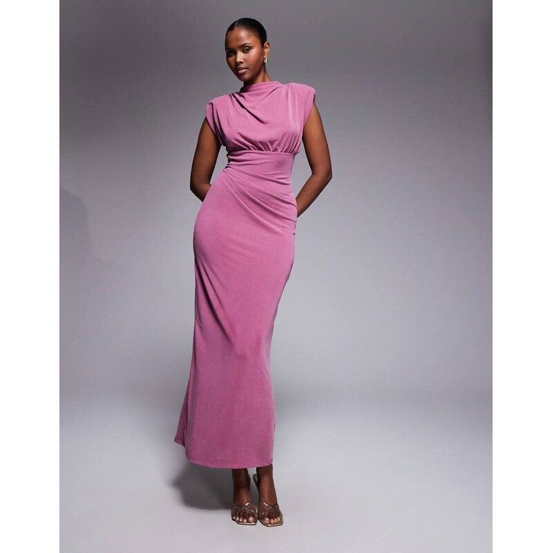 ASOS DESIGN modal sleeveless shoulder pad ruched midi dress in