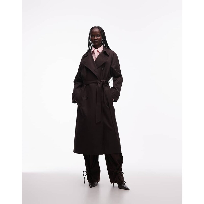ASOS DESIGN longline water repellent trench coat in chocolate-Brown 112818595