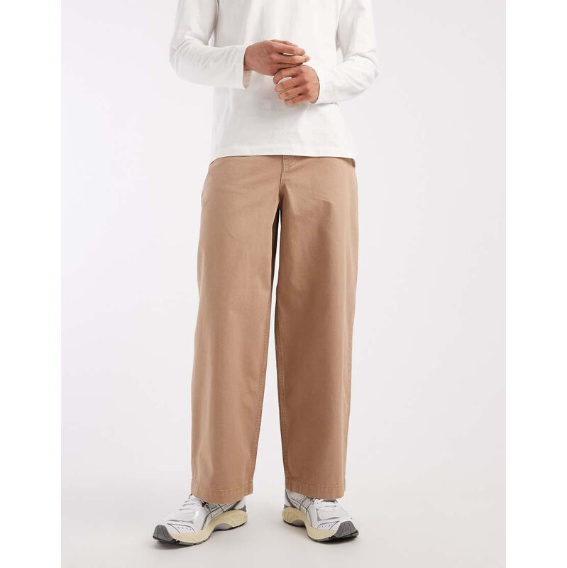 ASOS DESIGN barrel trousers in beige with vintage wash-Neutral
