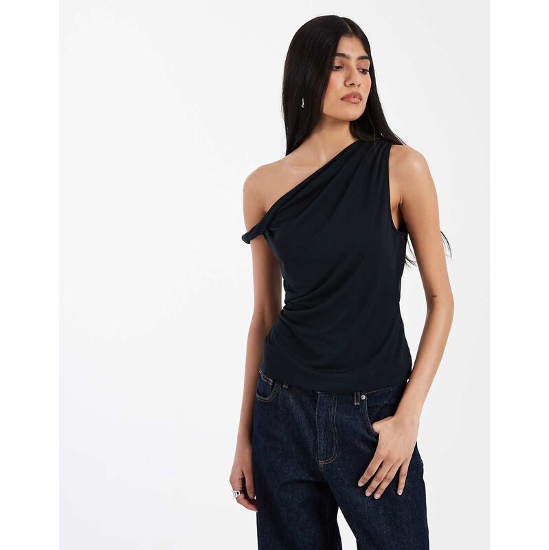 ASOS DESIGN soft touch twist off shoulder top in black - BLACK