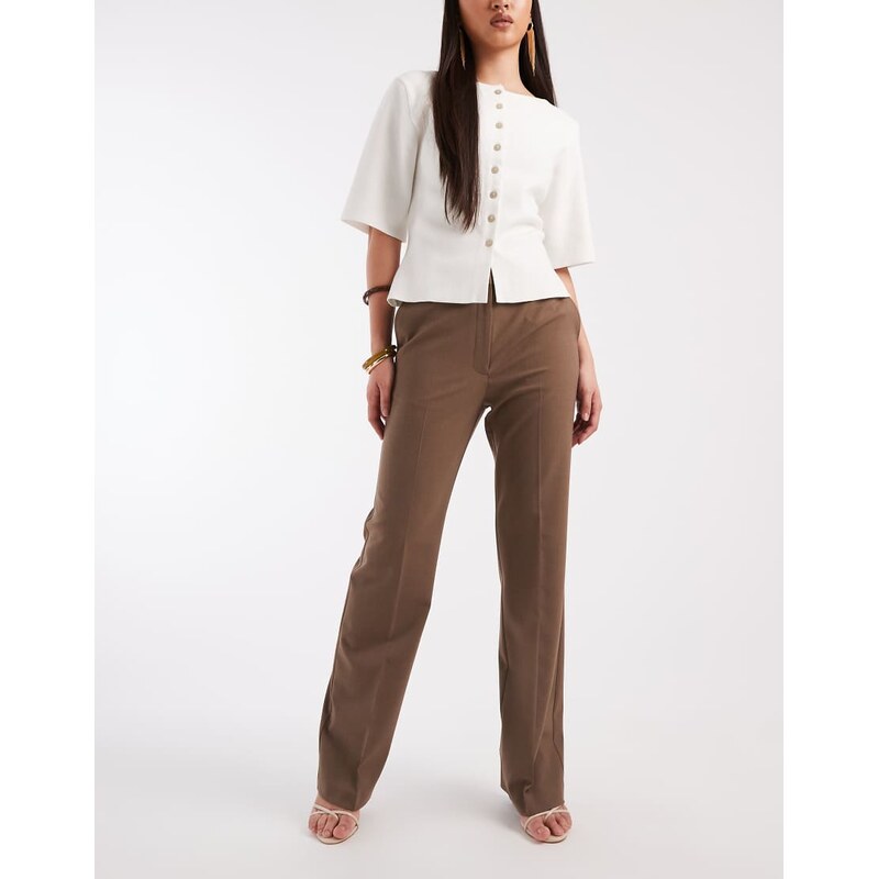 ASOS DESIGN tailored slim straight leg trousers in dark taupe