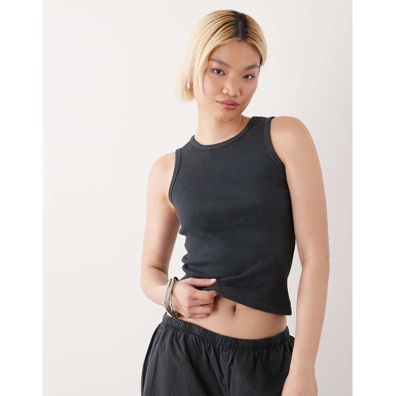Noisy May ribbed tank in washed black