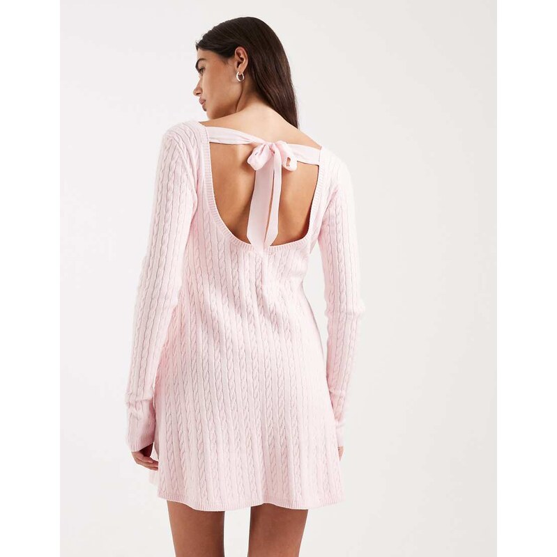 Hollister tie back babydoll sweater mini dress in pink-Purple