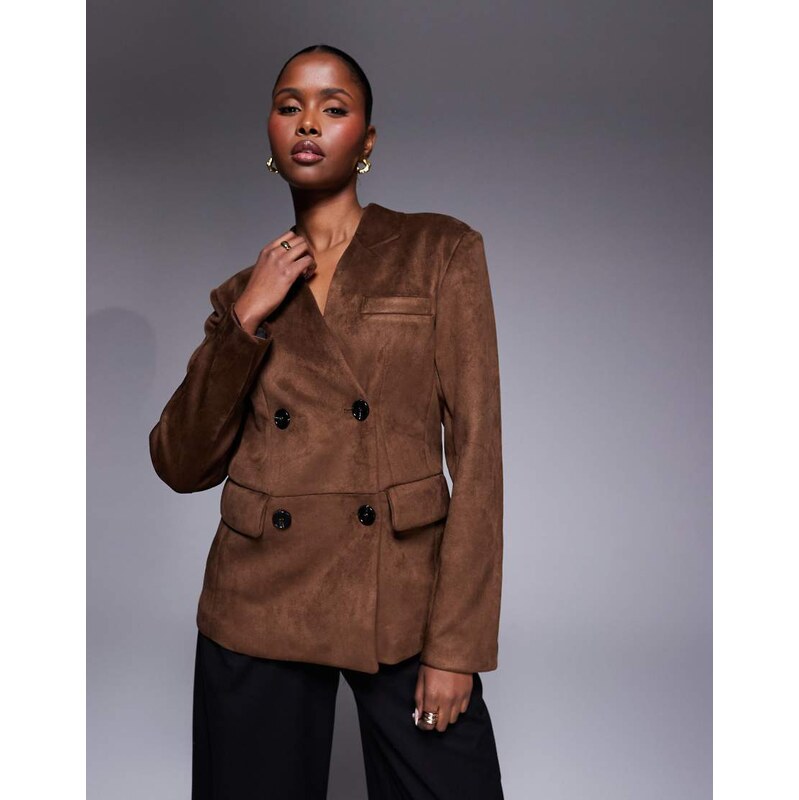 River Island collarless suedette blazer in brown 114082489