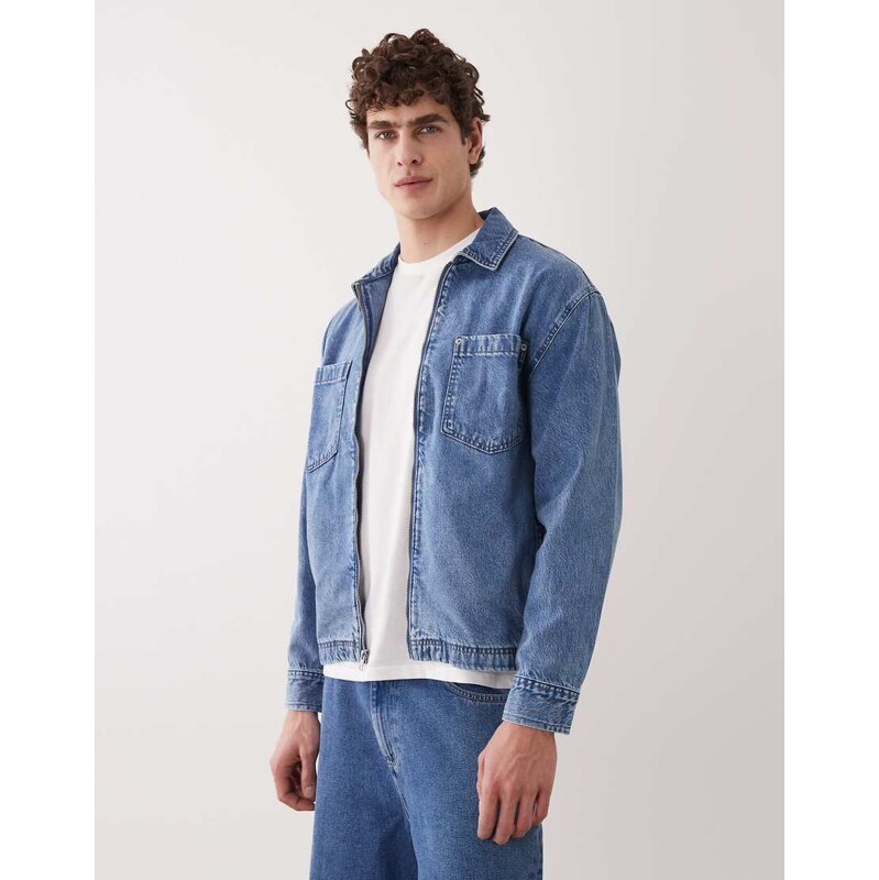 Abercrombie & Fitch workwear zip denim jacket in indigo-Blue