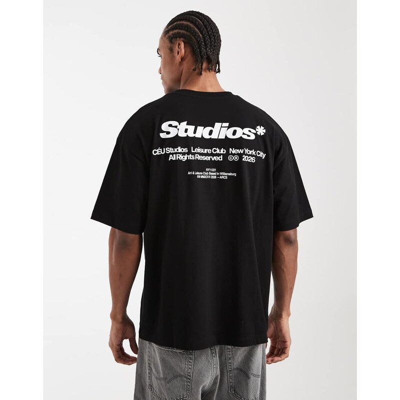 ASOS DESIGN oversized t-shirt with text back print in black