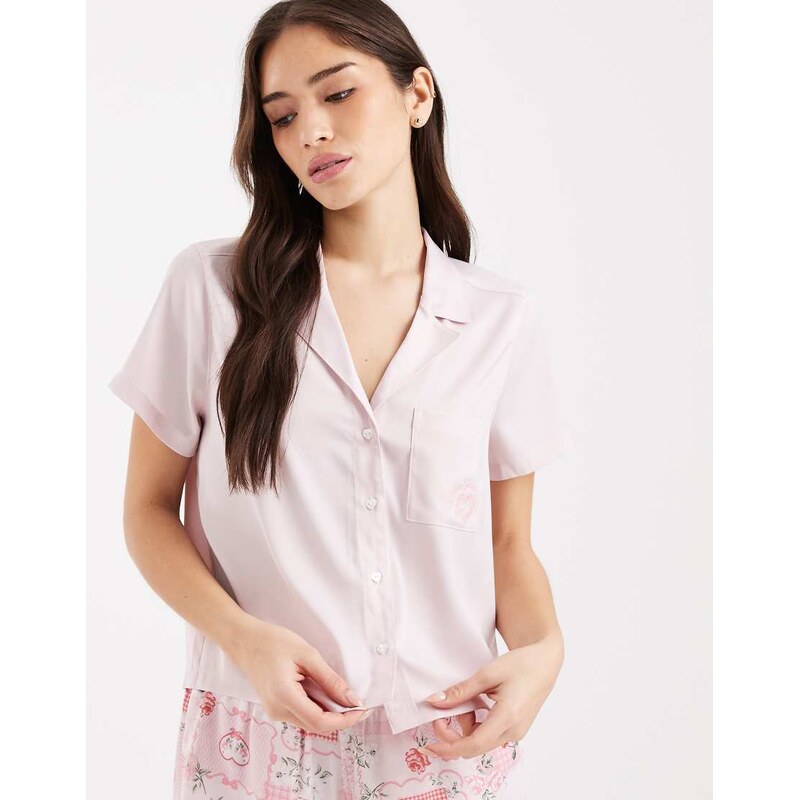 Hollister co-ord short sleeve pyjama shirt in pink 112846792