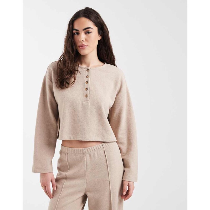 Miss Selfridge henley top co-ord in oatmeal rib-Brown 112856603