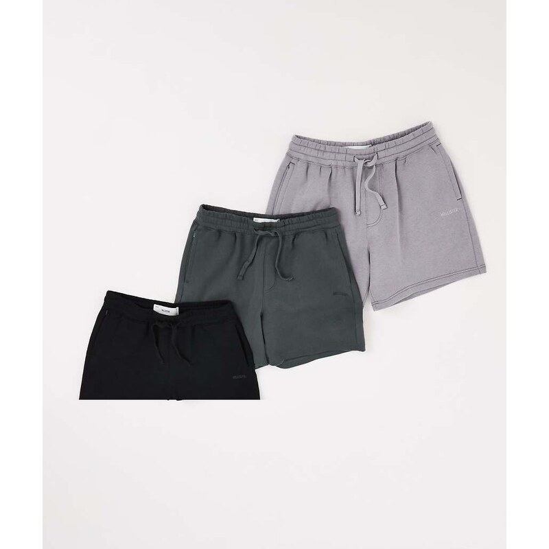 Hollister 3 pack 8 jersey shorts in grey and black-Multi