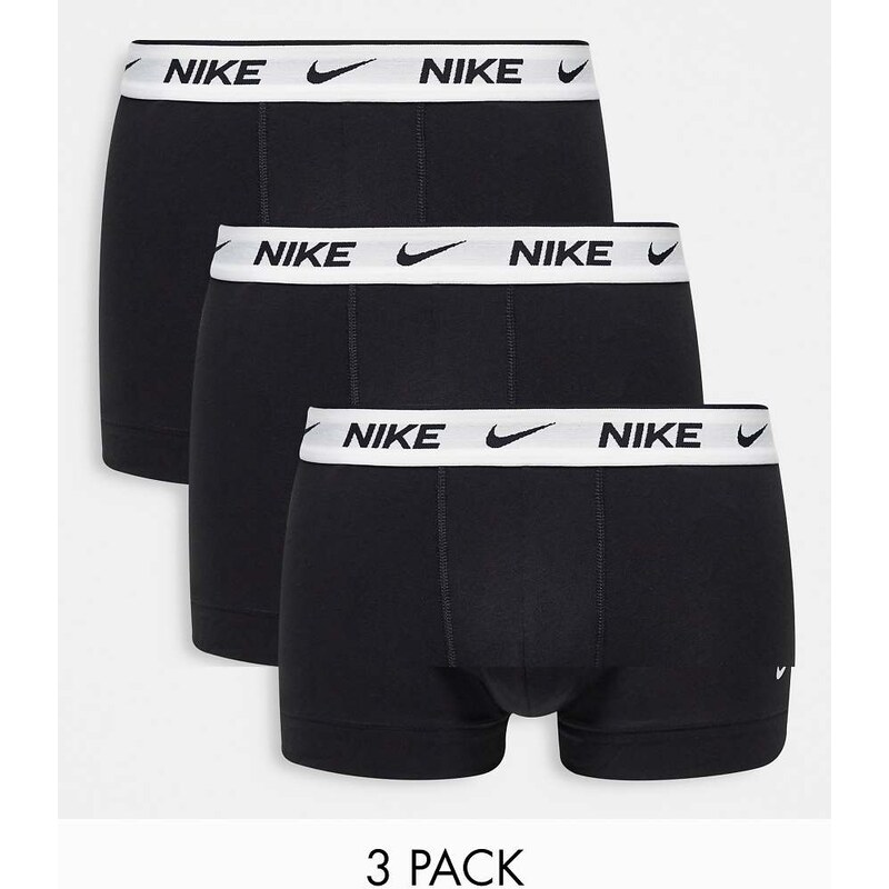 Nike Essential Cotton Stretch 3 pack trunks in black with white