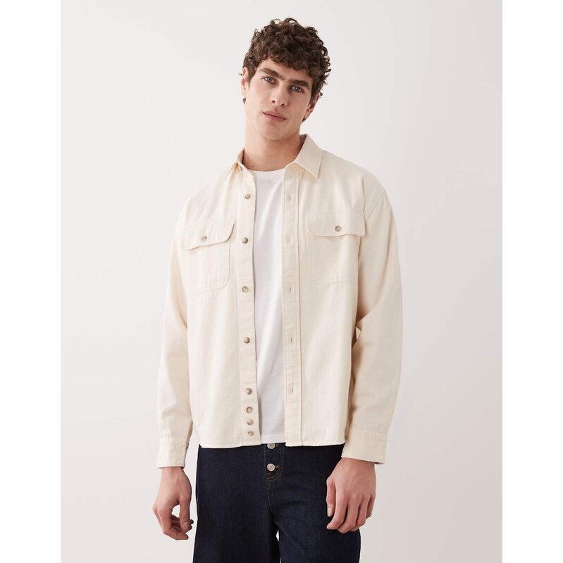 Abercrombie & Fitch denim overshirt in beige-Neutral 112846928