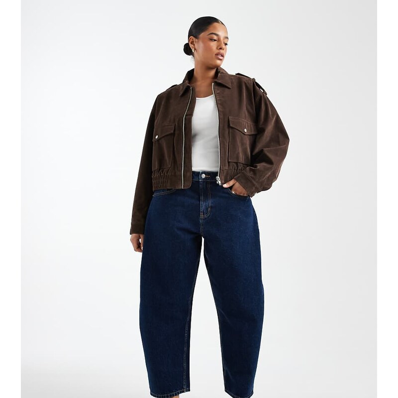 ASOS Curve ASOS DESIGN Curve slim barrel jeans in rich rinse