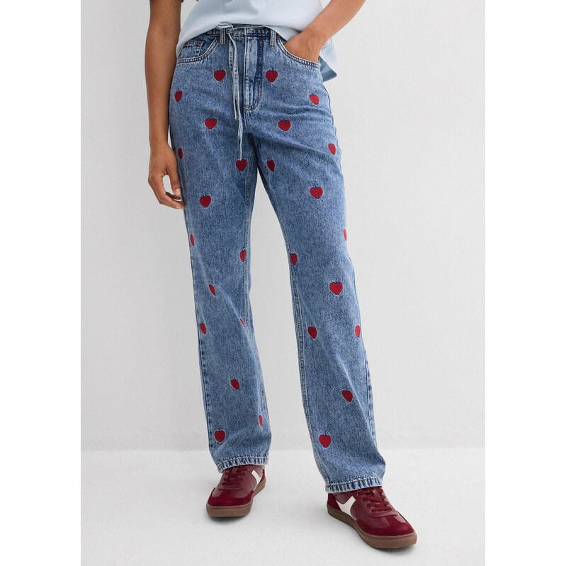 bonprix Džíny Loose Straight, High Waist, bavlna modrá Žena