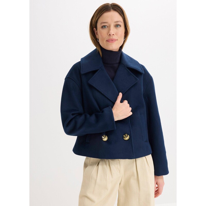 bonprix Krátký oversize trenčkot s vlněným vzhledem modrá Žena 112846483