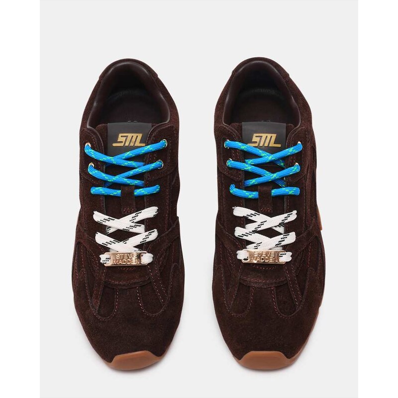 Steve Madden Asiel trainers with contrast loafers in suede chocolate 115514095