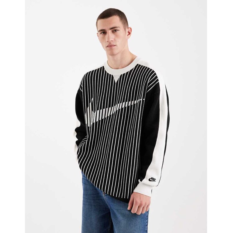 Nike Club long sleeve knitted sweatshirt in black and white