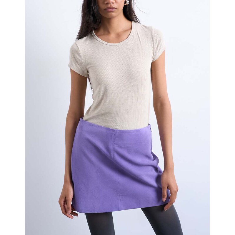 Topshop premium rib short sleeve tee in stone-Neutral 112879225