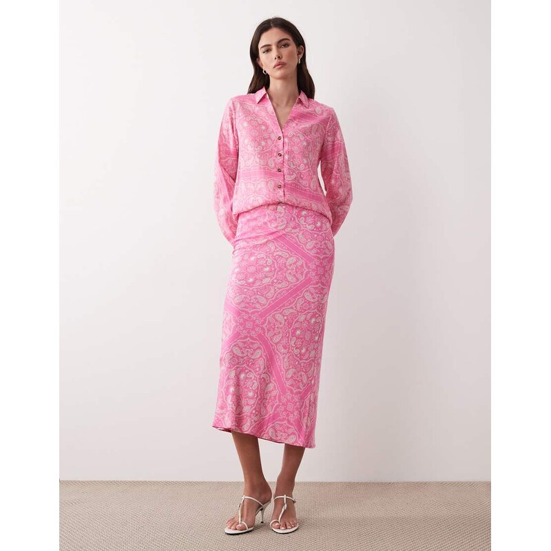 Never Fully Dressed dorris satin maxi skirt co-ord in pink