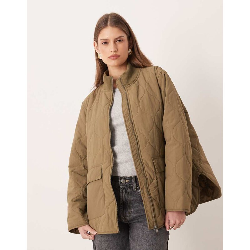 JDY oversized quilted jacket in light khaki-Green 113020337