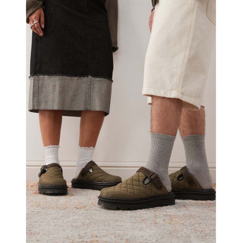 Dr Martens Unisex ZebZag quilted mule in khaki green