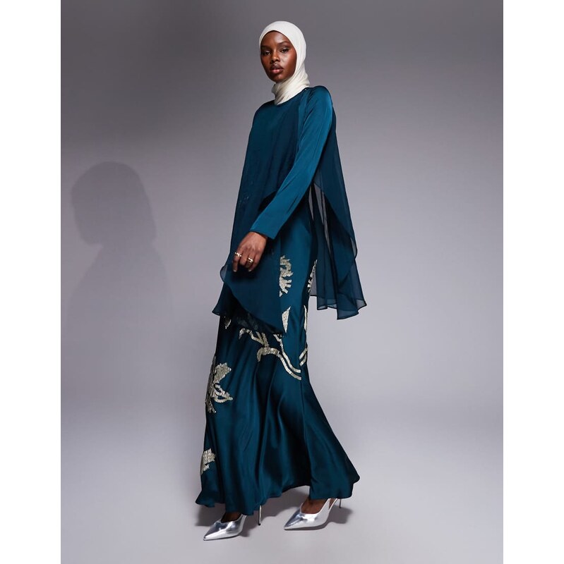 ASOS DESIGN cape overlay shadow floral embellished maxi dress in dark 113001000