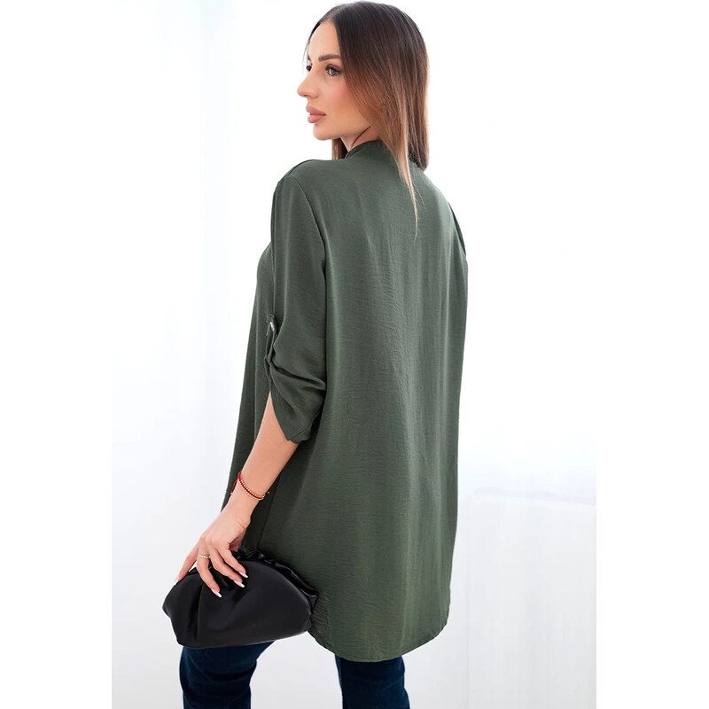 K-Fashion Halenka s delší zadní částí tmavé khaki