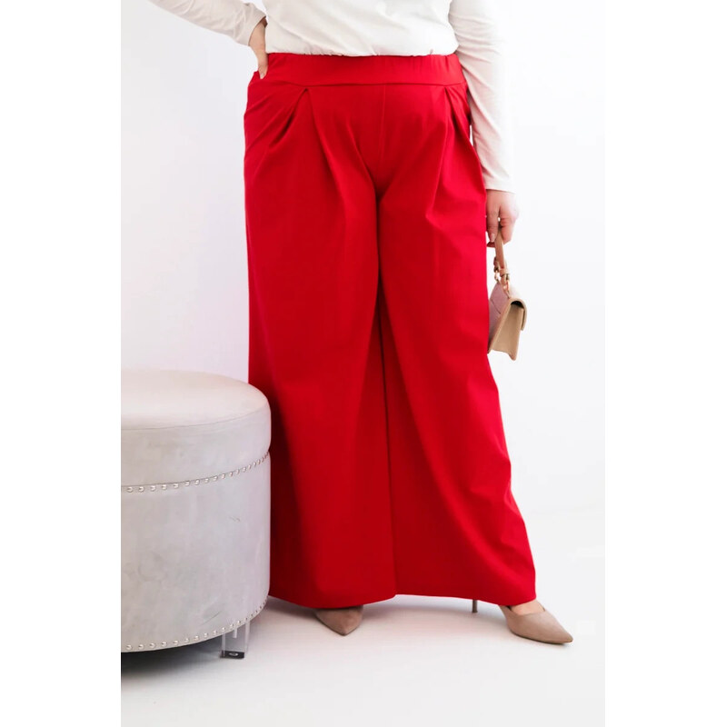 K-Fashion Dámské kalhoty Plus Size s širokými nohavicemi a