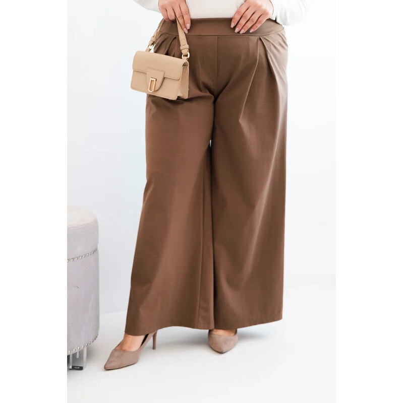 K-Fashion Dámské kalhoty Plus Size s širokými nohavicemi a