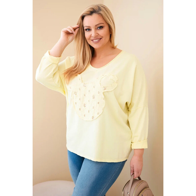 K-Fashion Dámská bavlněná blůza Plus Size s výstřihem do V žlutá