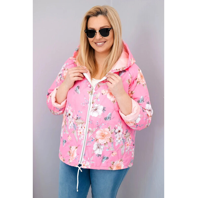 K-Fashion Dámská jarní prošívaná bunda Plus Size s kapucí a