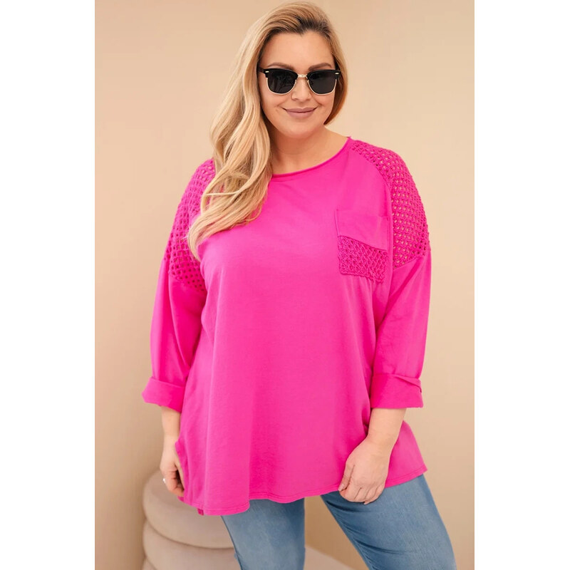 K-Fashion Dámská mikina Plus Size bavlněná s potiskem fuchsie