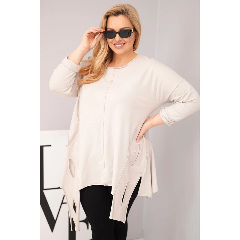 K-Fashion Dámská bavlněná blůza Plus Size s asymetrickým spodním