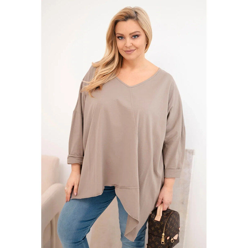 K-Fashion Dámská bavlněná blůza Plus Size s asymetrickým spodním