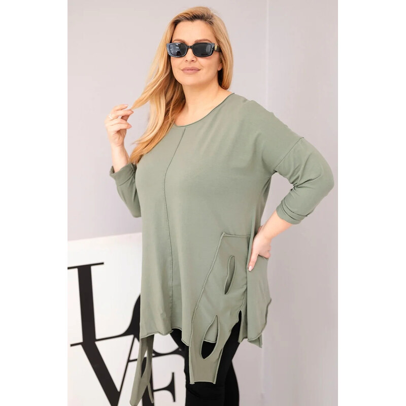 K-Fashion Dámská bavlněná blůza Plus Size s asymetrickým spodním
