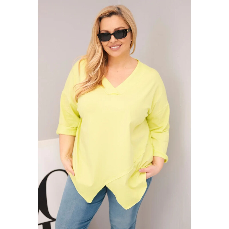 K-Fashion Dámská bavlněná blůza Plus Size s hlubokým V výstřihem