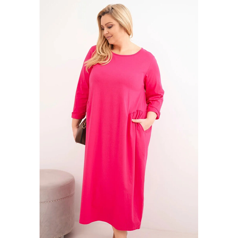 K-Fashion Dámská suknička Plus Size bavlněná s dlouhým rukávem a