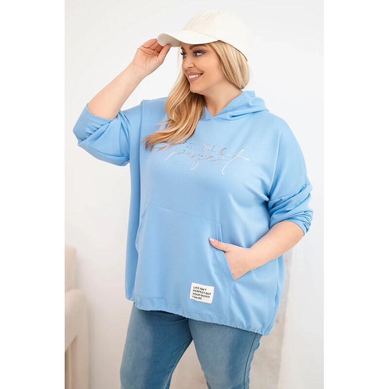 K-Fashion Dámská mikina Plus Size s kapucí a potiskem modrá
